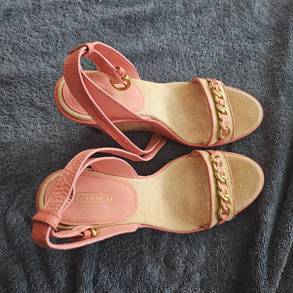 Coach Ellette Tattoo Cork Wedge Pink Rose Gold & Cream Size 7.5 - Picture 4 of 5